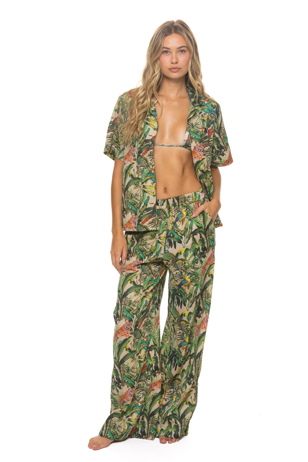 UNISEX COTTON LUXE POPLIN RESORT SHIRT - VINTAGE WHITE JUNGLE