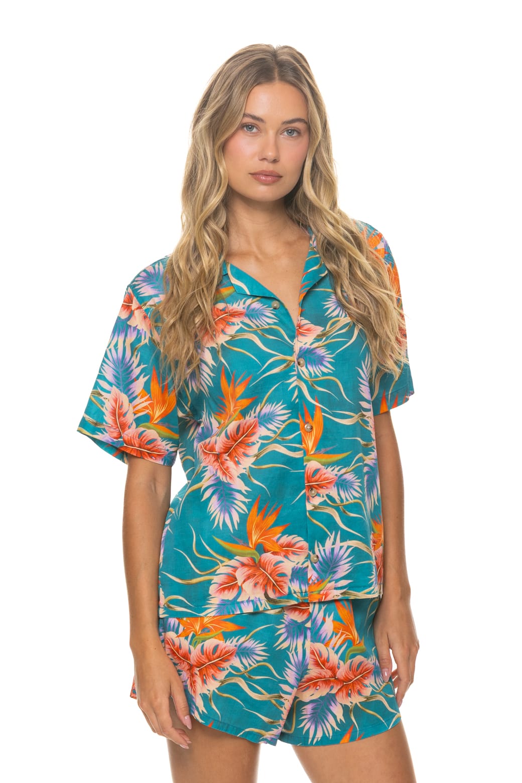 WOMENS COTTON LUXE POPLIN SHORT - BLUE HAWAII