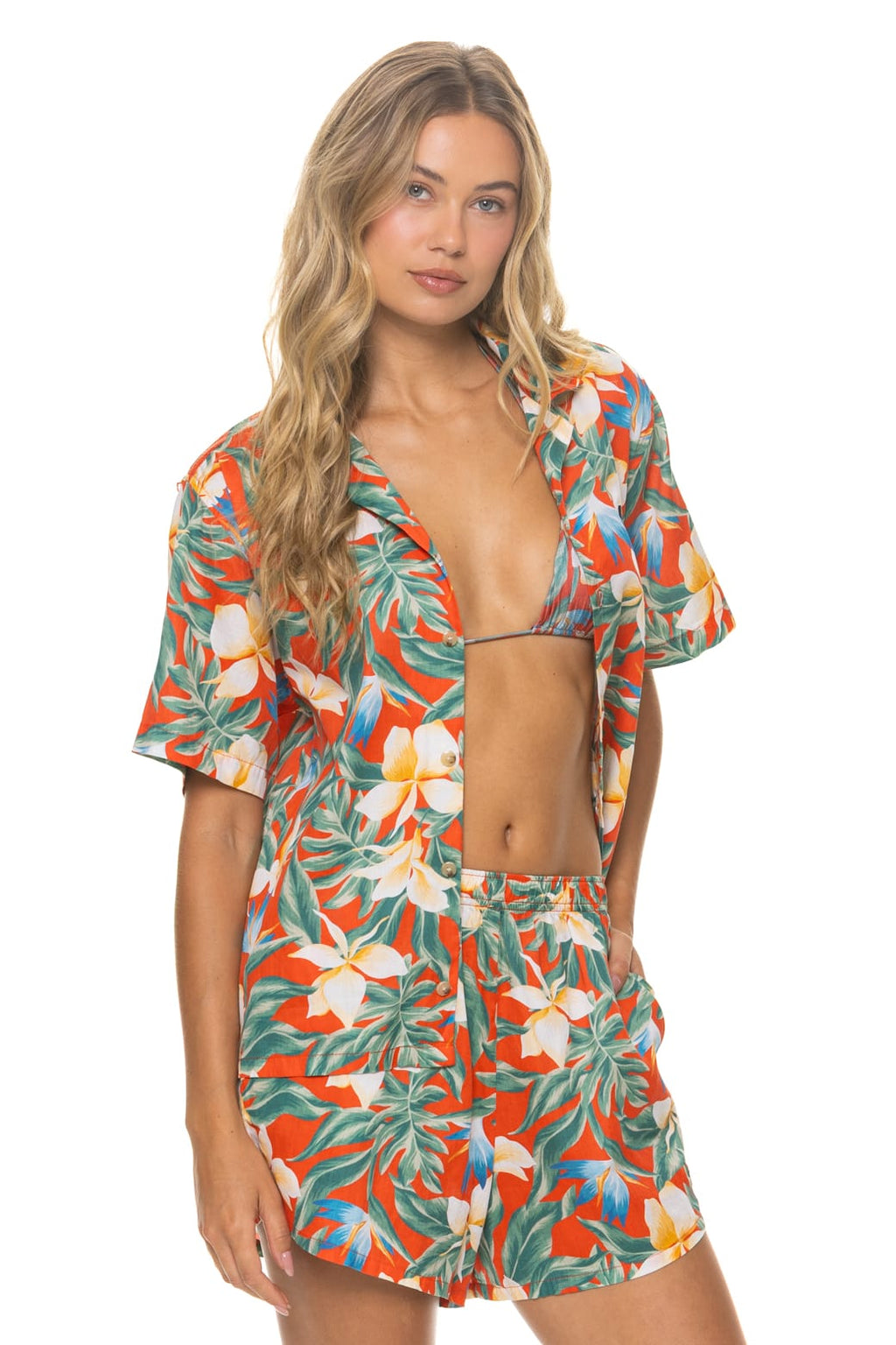 WOMENS COTTON LUXE POPLIN SHORT - RED KAUAI