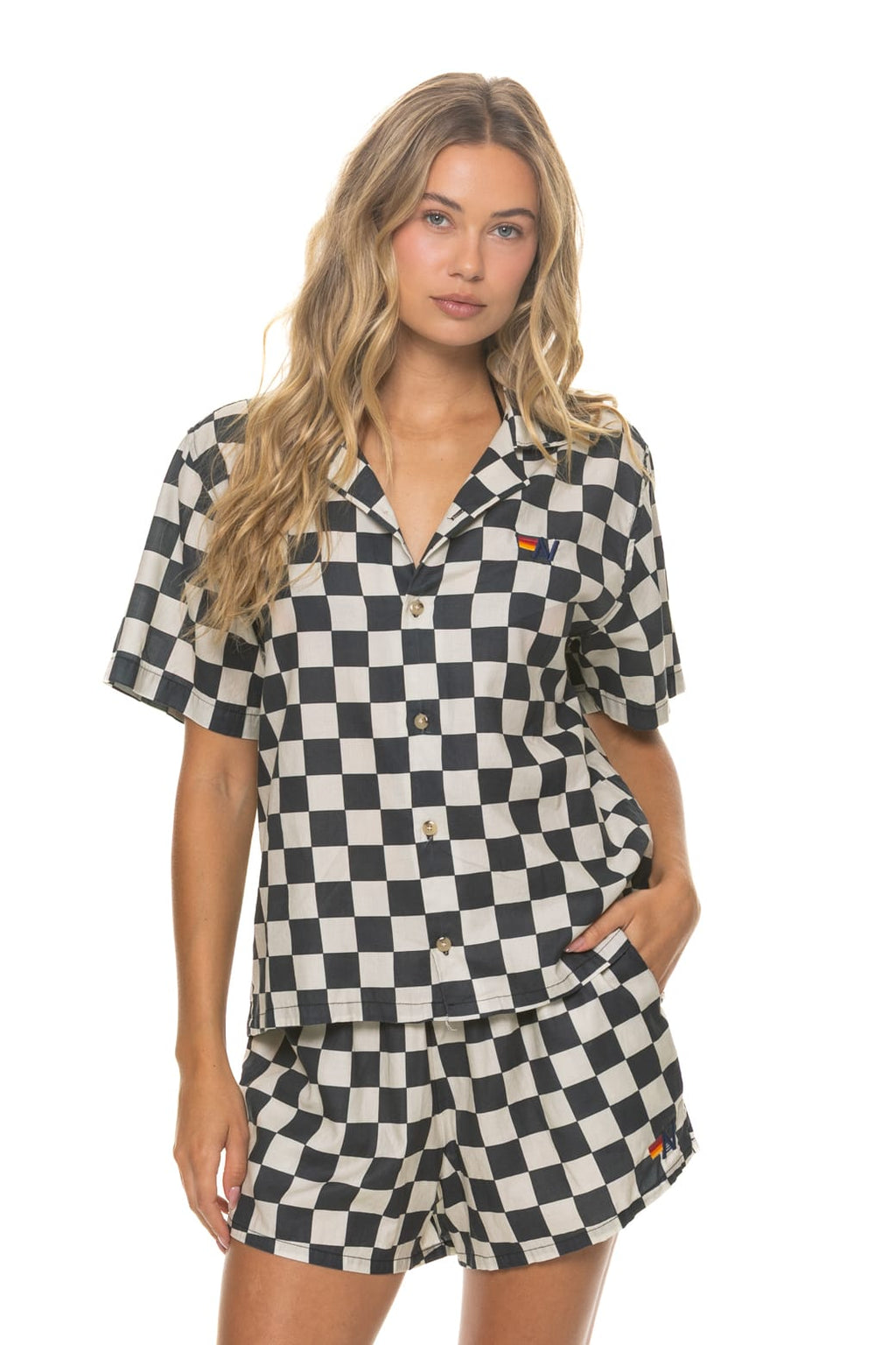 WOMENS COTTON LUXE POPLIN SHORT - VINTAGE BLACK CHECKERED