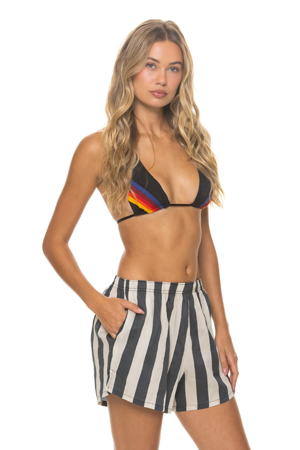WOMENS COTTON LUXE POPLIN SHORT - VINTAGE BLACK STRIPE
