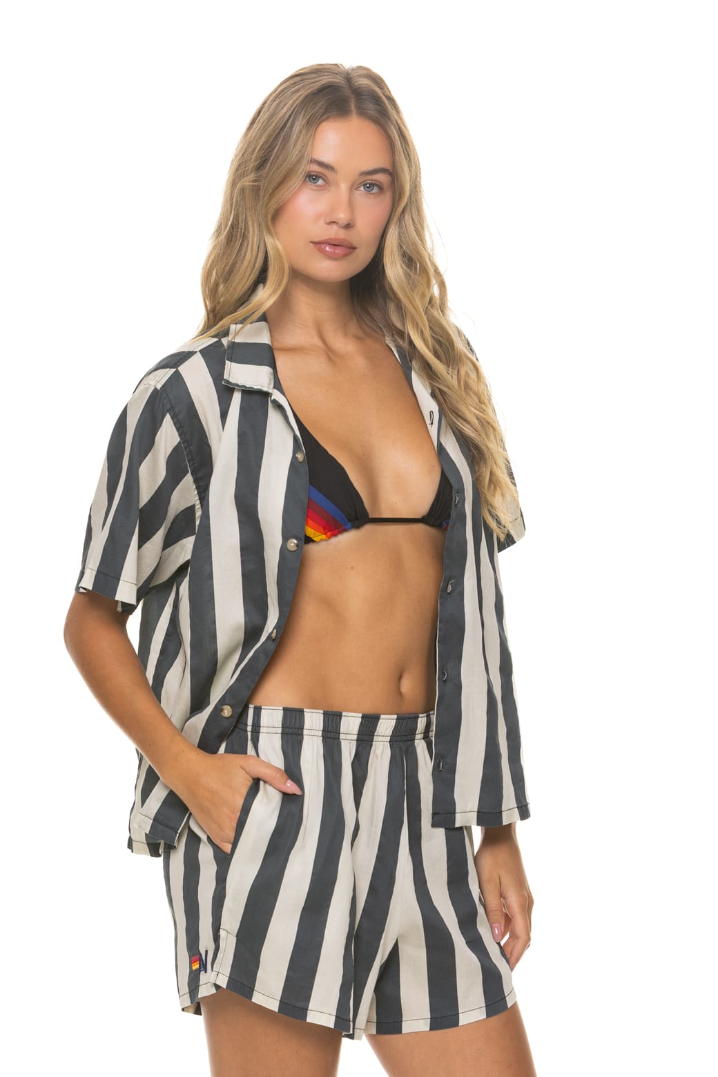 WOMENS COTTON LUXE POPLIN SHORT - VINTAGE BLACK STRIPE