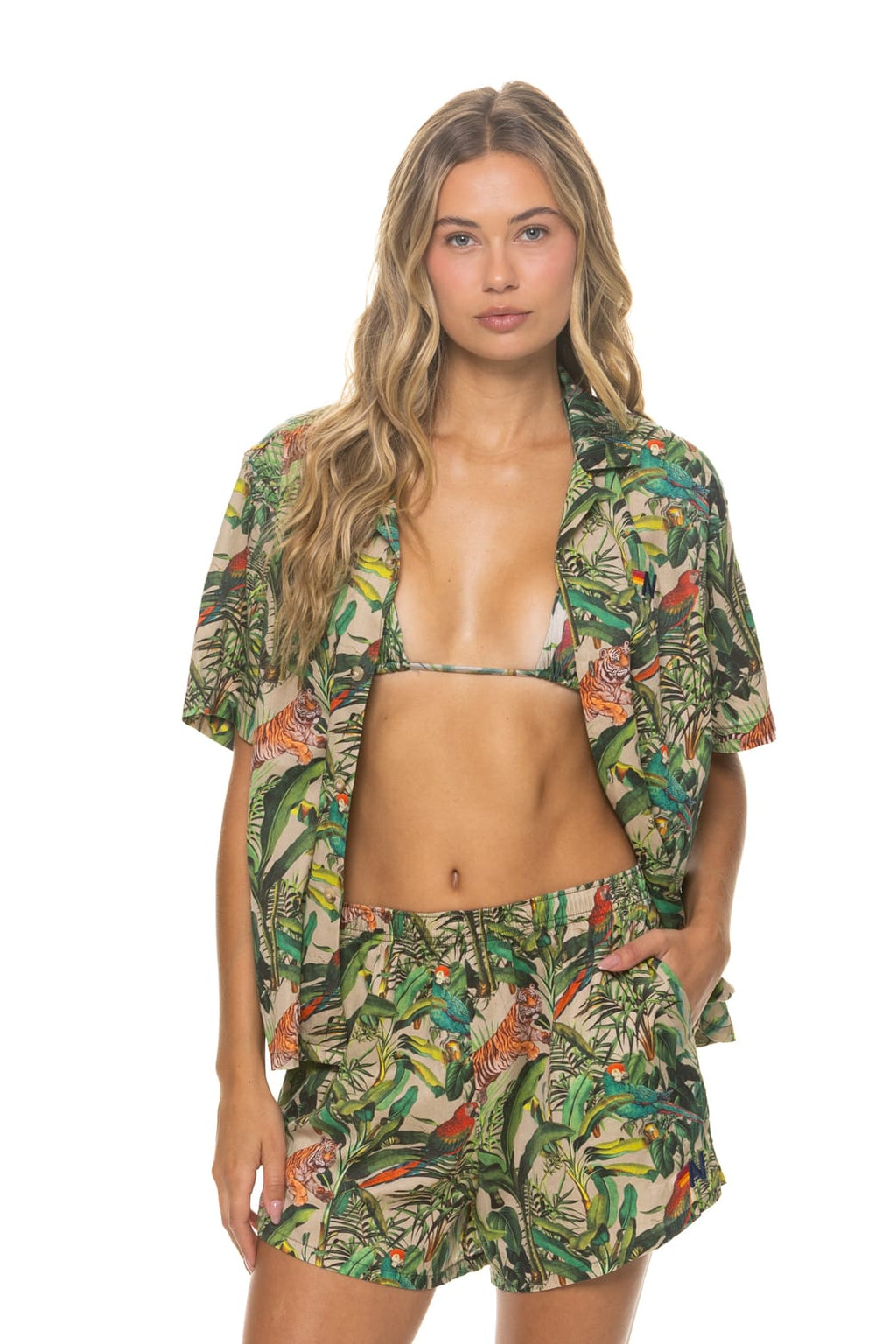WOMENS COTTON LUXE POPLIN SHORT - VINTAGE WHITE JUNGLE