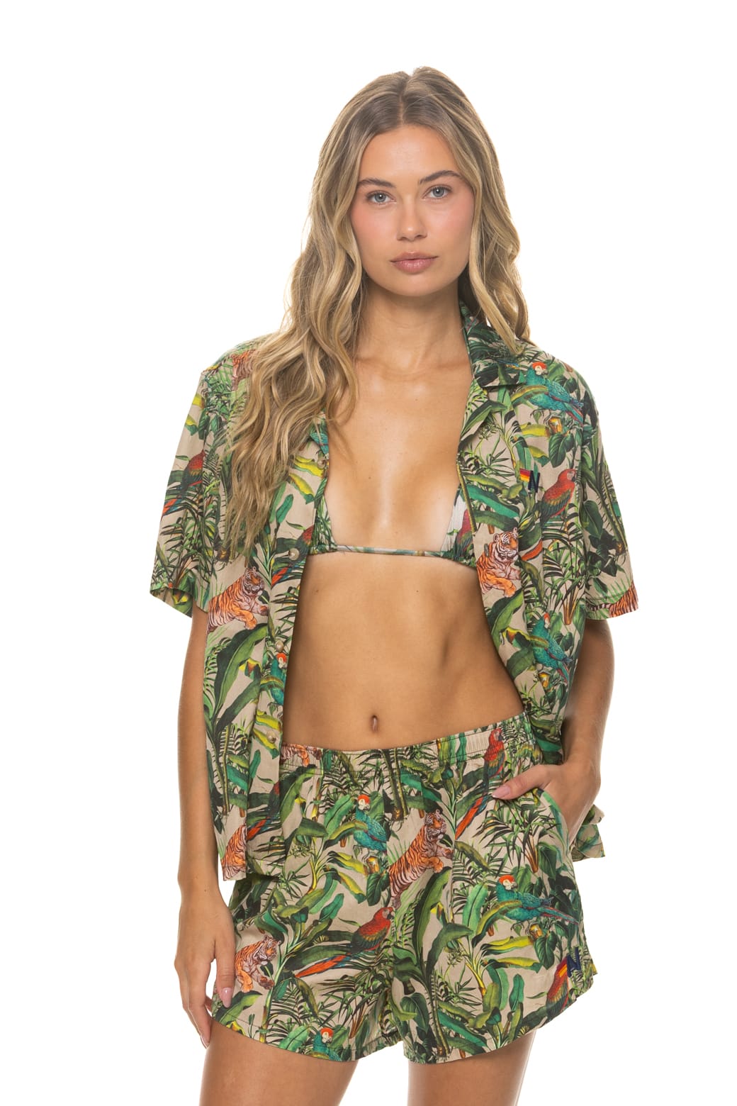 WOMENS COTTON LUXE POPLIN SHORT - VINTAGE WHITE JUNGLE