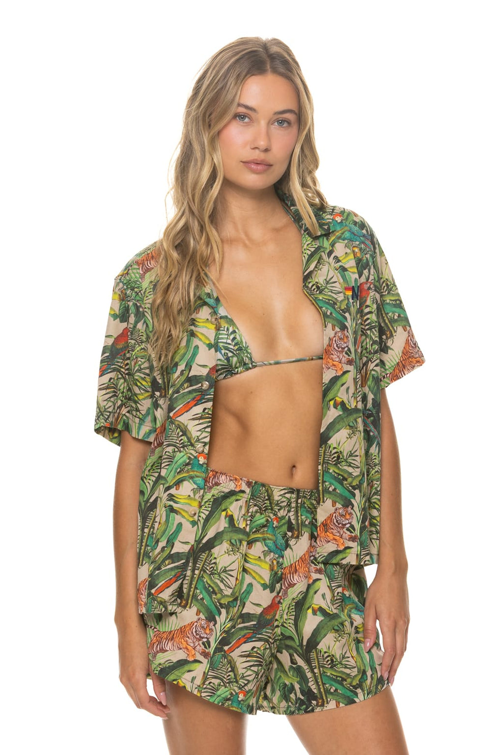 WOMENS COTTON LUXE POPLIN SHORT - VINTAGE WHITE JUNGLE