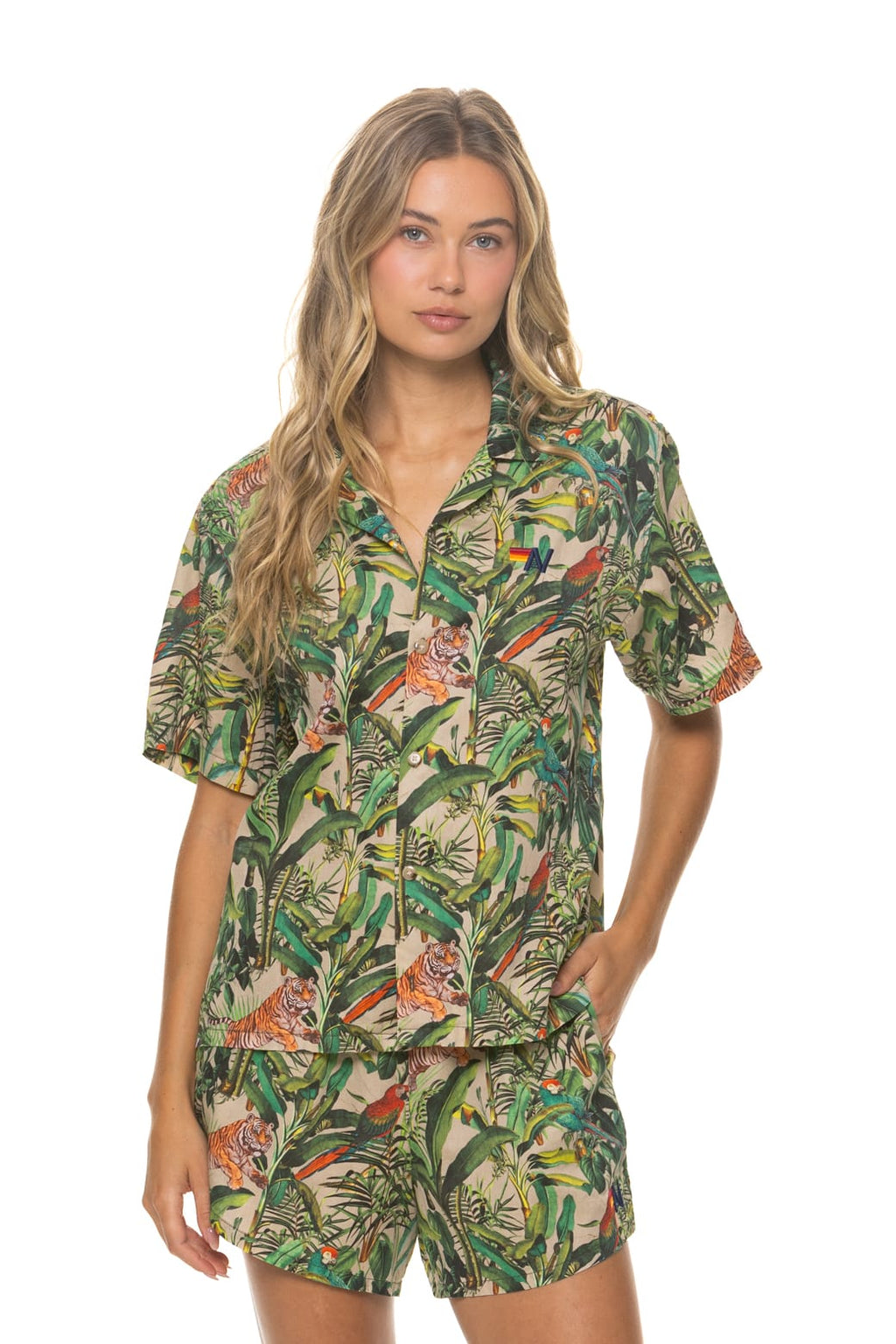 WOMENS COTTON LUXE POPLIN SHORT - VINTAGE WHITE JUNGLE