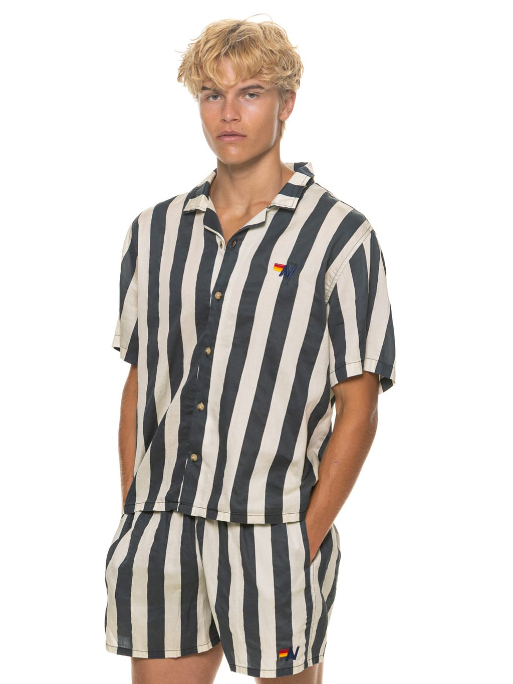 MENS COTTON LUXE POPLIN RELAXED SHORT - VINTAGE BLACK STRIPE