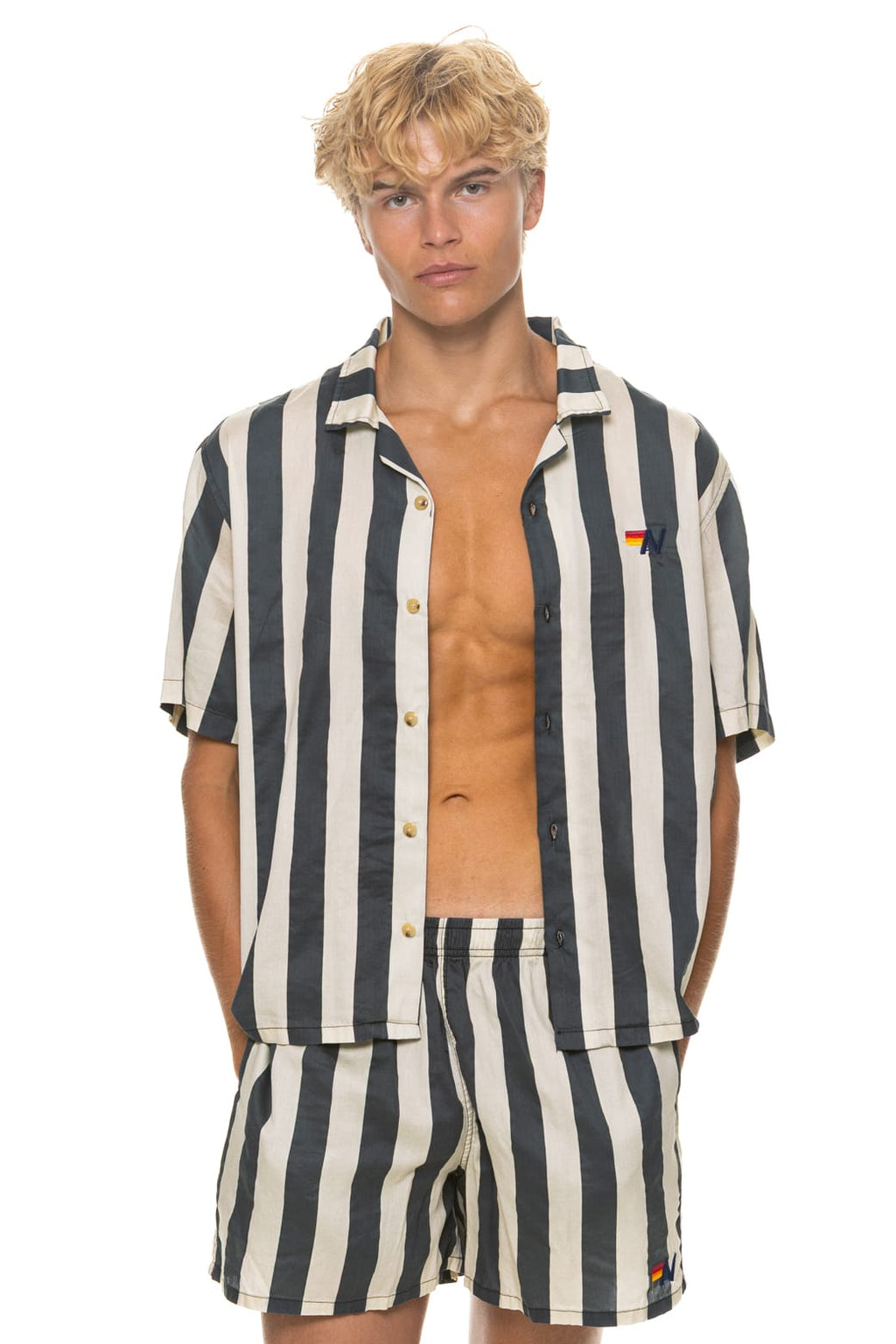 MENS COTTON LUXE POPLIN RELAXED SHORT - VINTAGE BLACK STRIPE