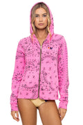BANDANA ZIP HOODIE - NEON PINK