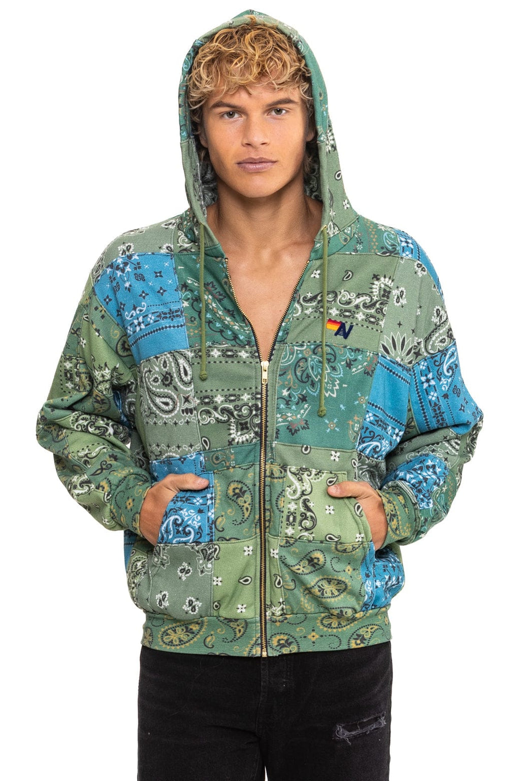 BANDANA QUILTED RELAXED ZIP HOODIE - GREEN