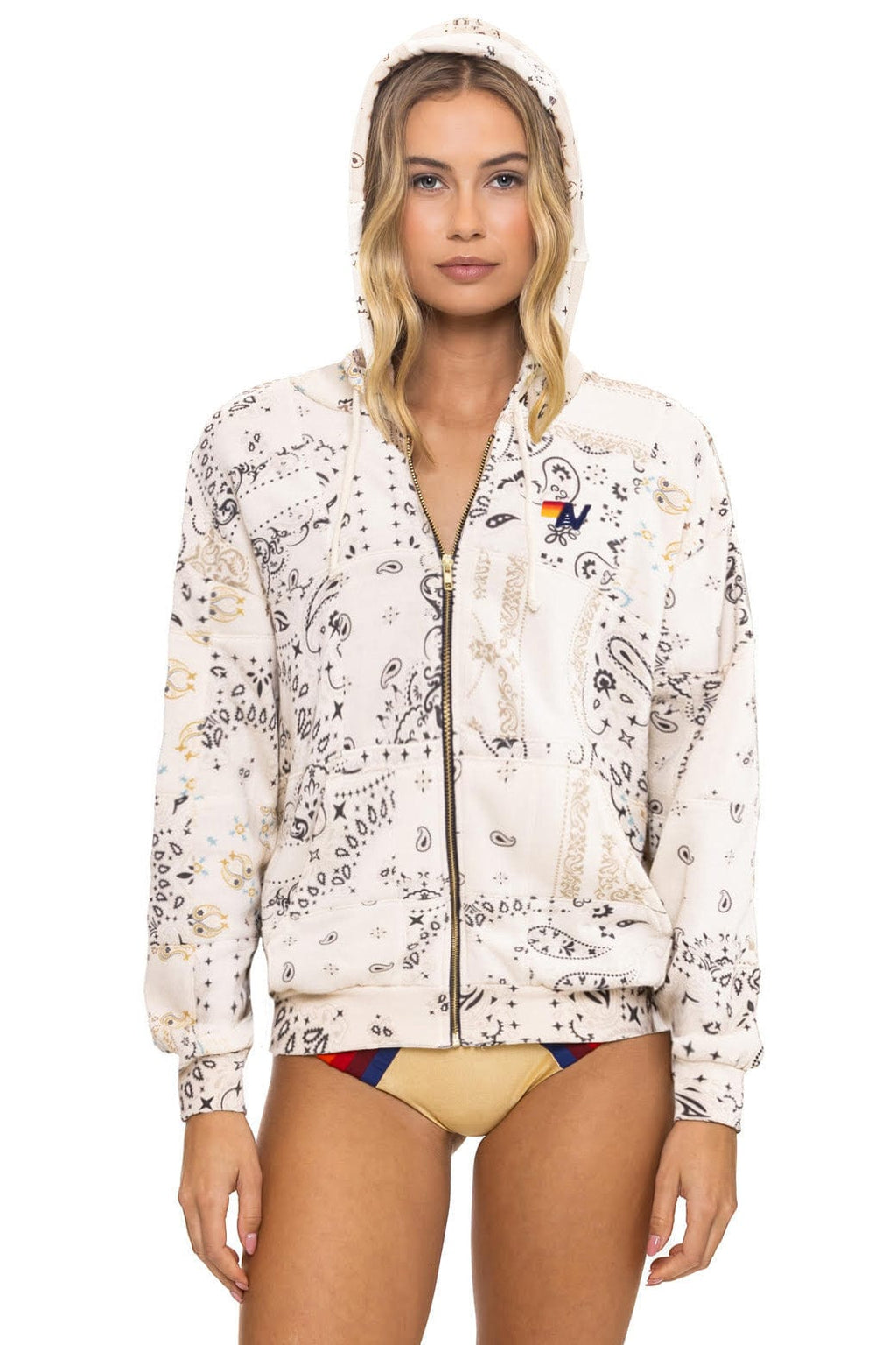 BANDANA QUILTED RELAXED ZIP HOODIE - VINTAGE WHITE