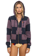 CHECK QUILT ZIP HOODIE - CHARCOAL MOCHA