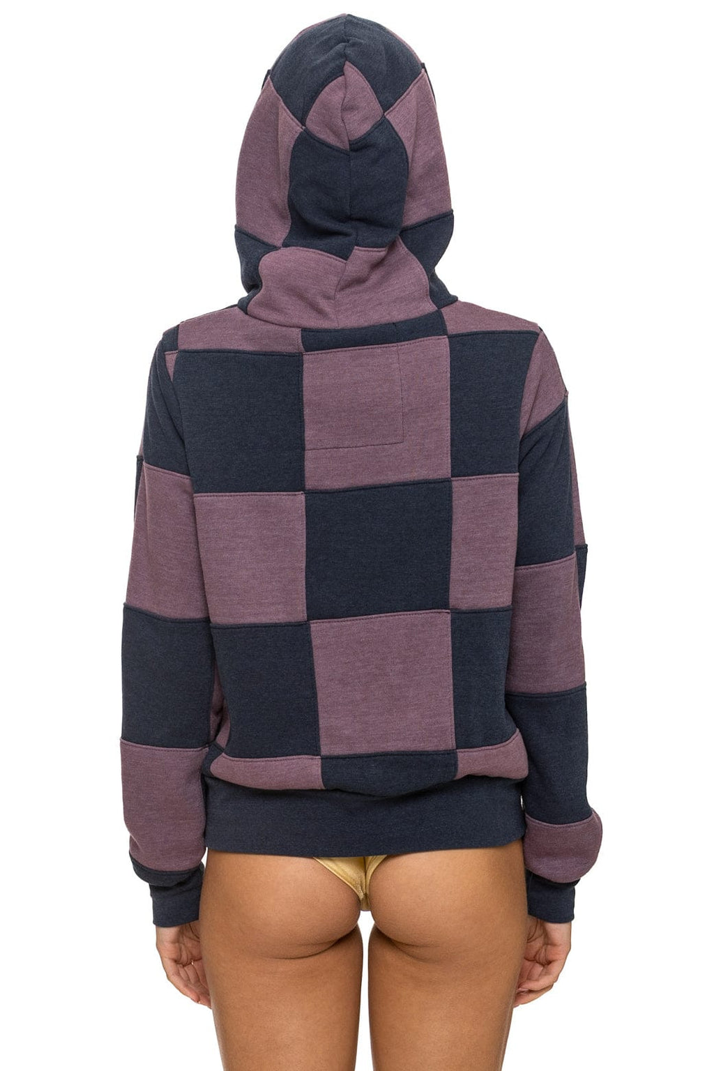 CHECK QUILT ZIP HOODIE - CHARCOAL MOCHA
