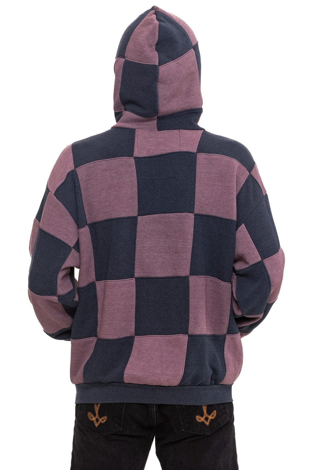 CHECK QUILT RELAXED PULLOVER HOODIE - CHARCOAL MOCHA
