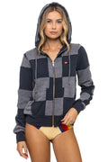 CHECK QUILT ZIP HOODIE - HEATHER CHARCOAL