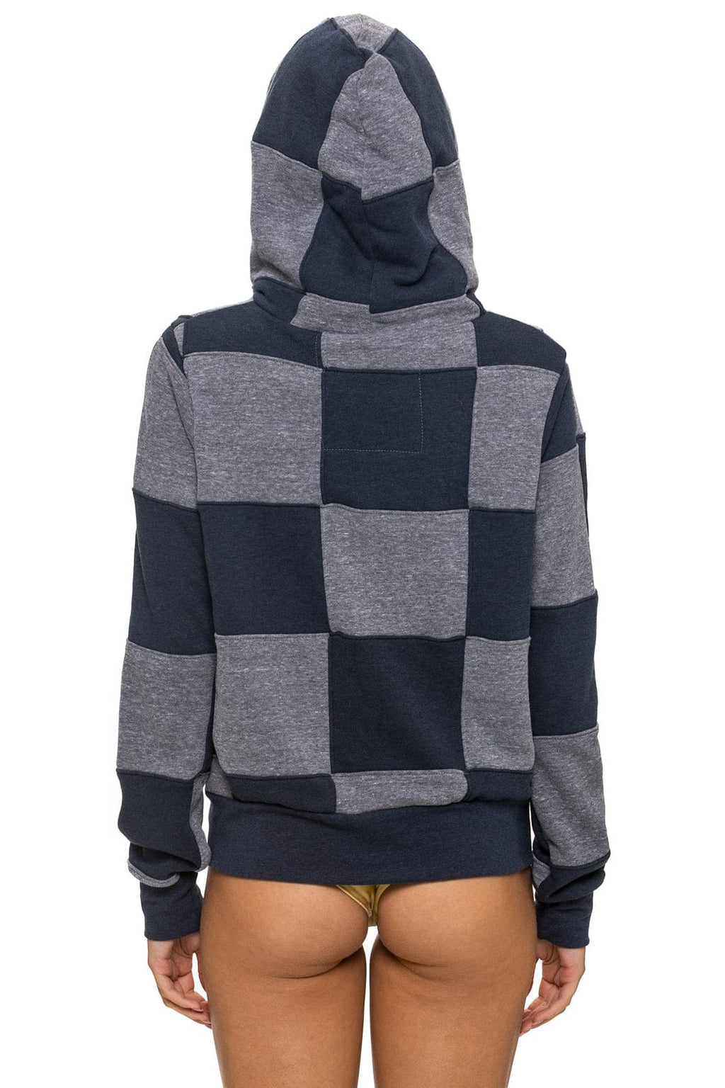 CHECK QUILT ZIP HOODIE - HEATHER CHARCOAL