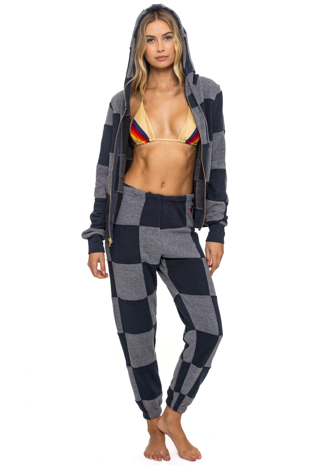 CHECK QUILTED SWEATPANTS - HEATHER CHARCOAL