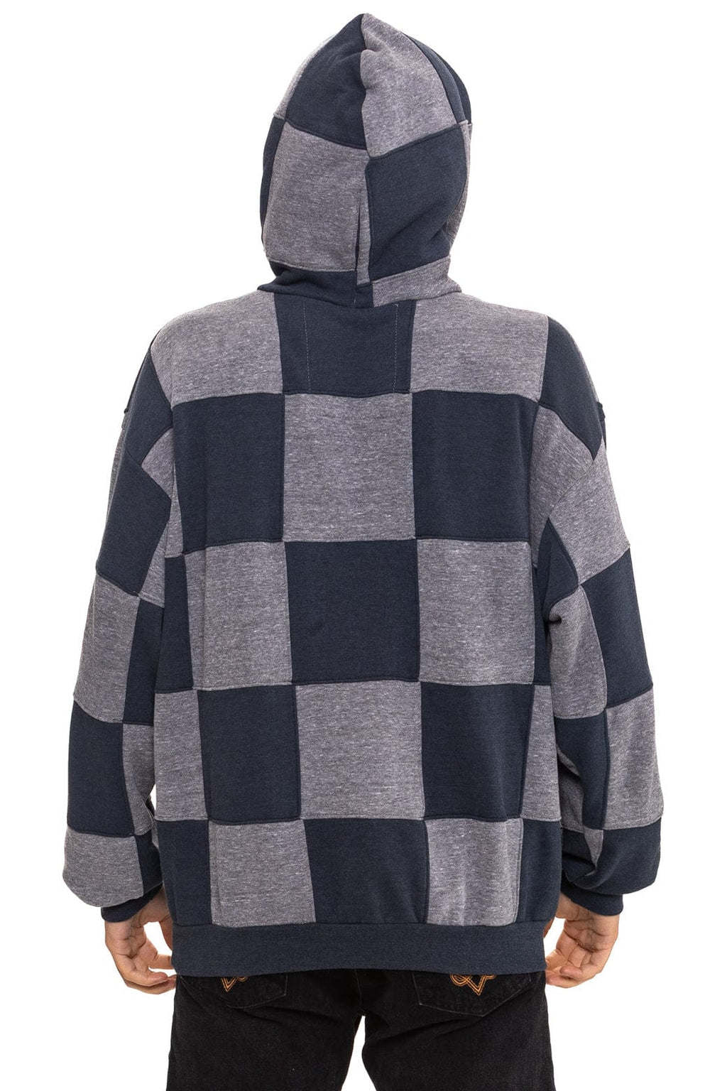 CHECK QUILT RELAXED PULLOVER HOODIE - HEATHER CHARCOAL