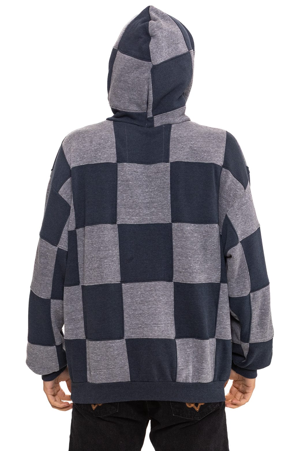 CHECK QUILT RELAXED PULLOVER HOODIE - HEATHER CHARCOAL