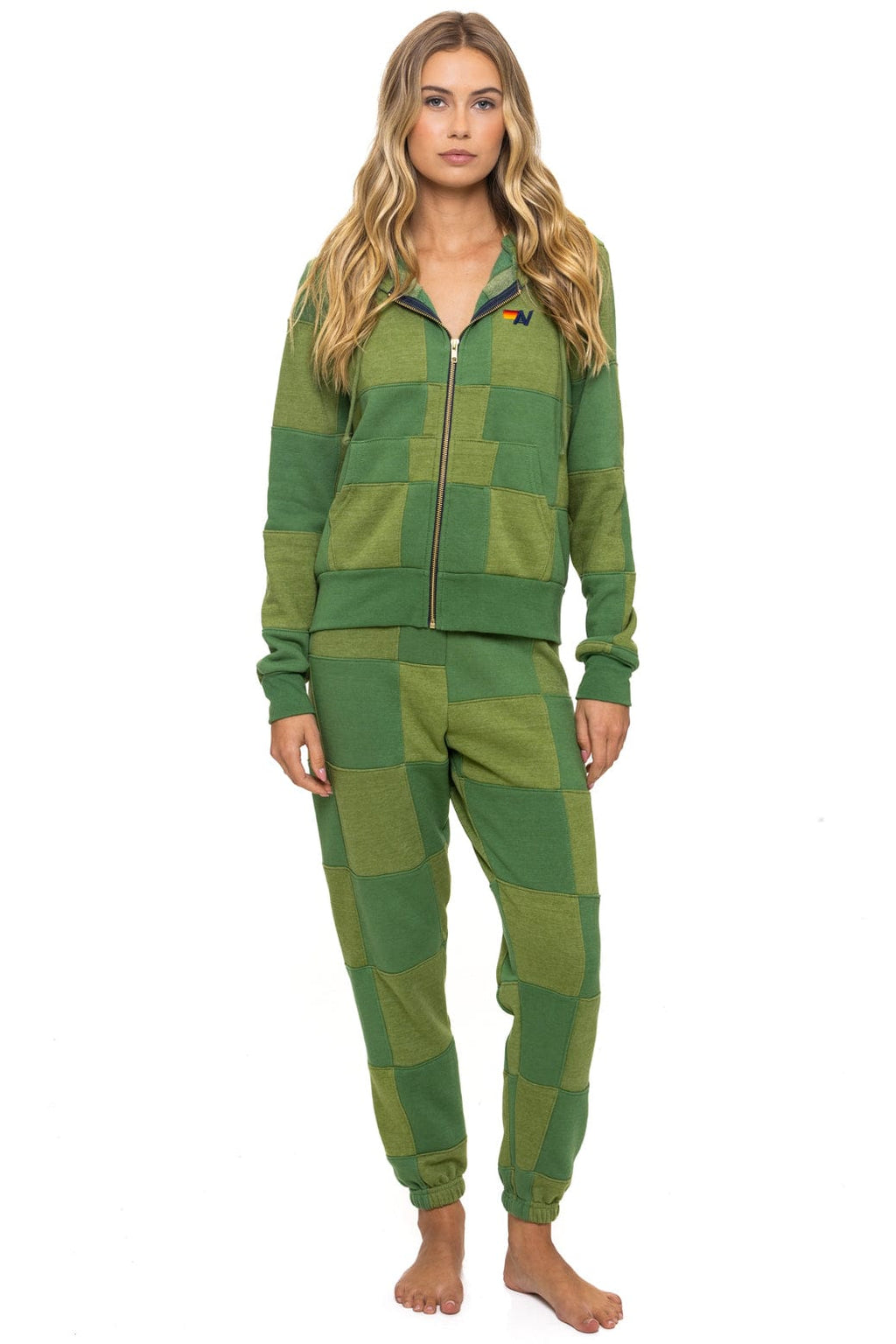 CHECK QUILT ZIP HOODIE - JUNGLE GREEN PALM