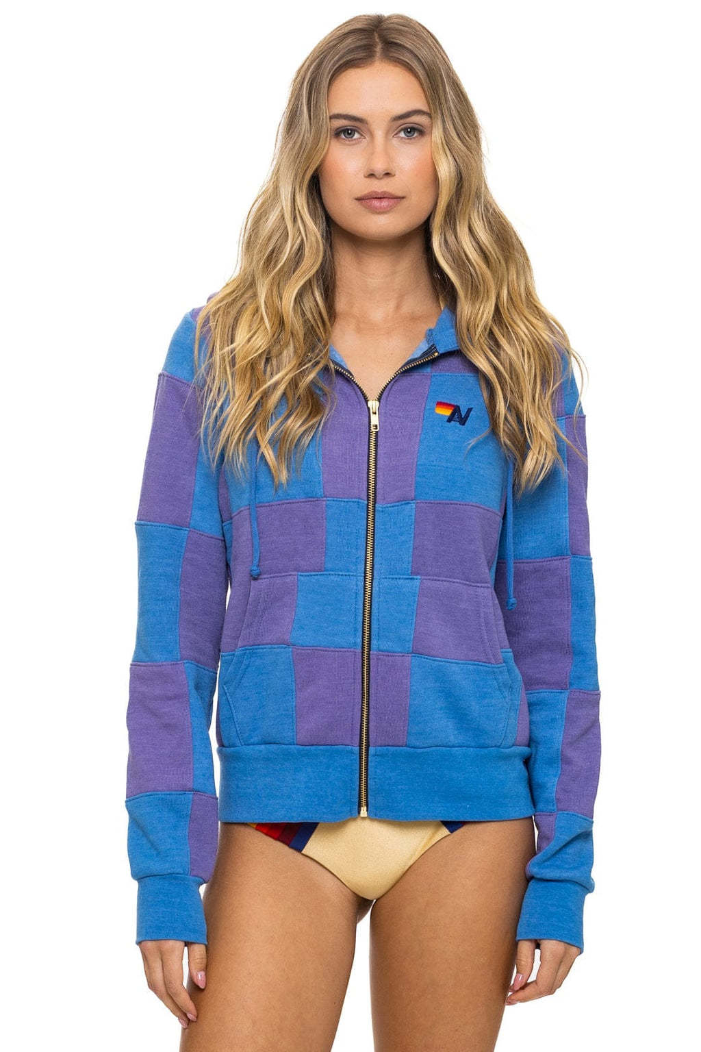 CHECK QUILT ZIP HOODIE - LAVENDER OCEAN