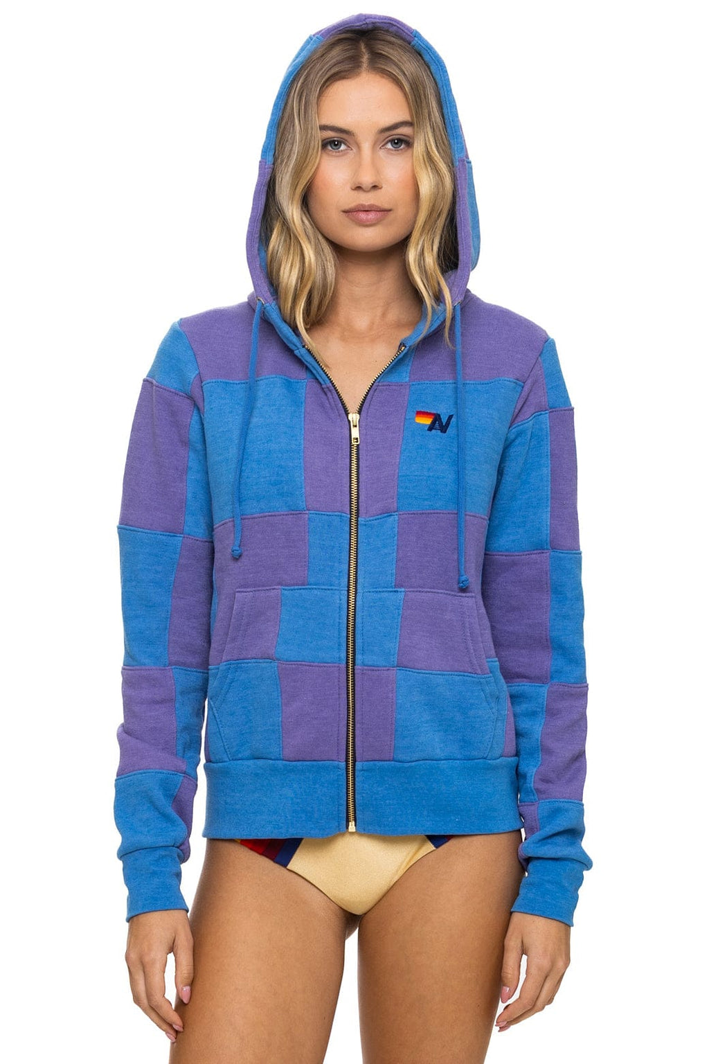 CHECK QUILT ZIP HOODIE - LAVENDER OCEAN