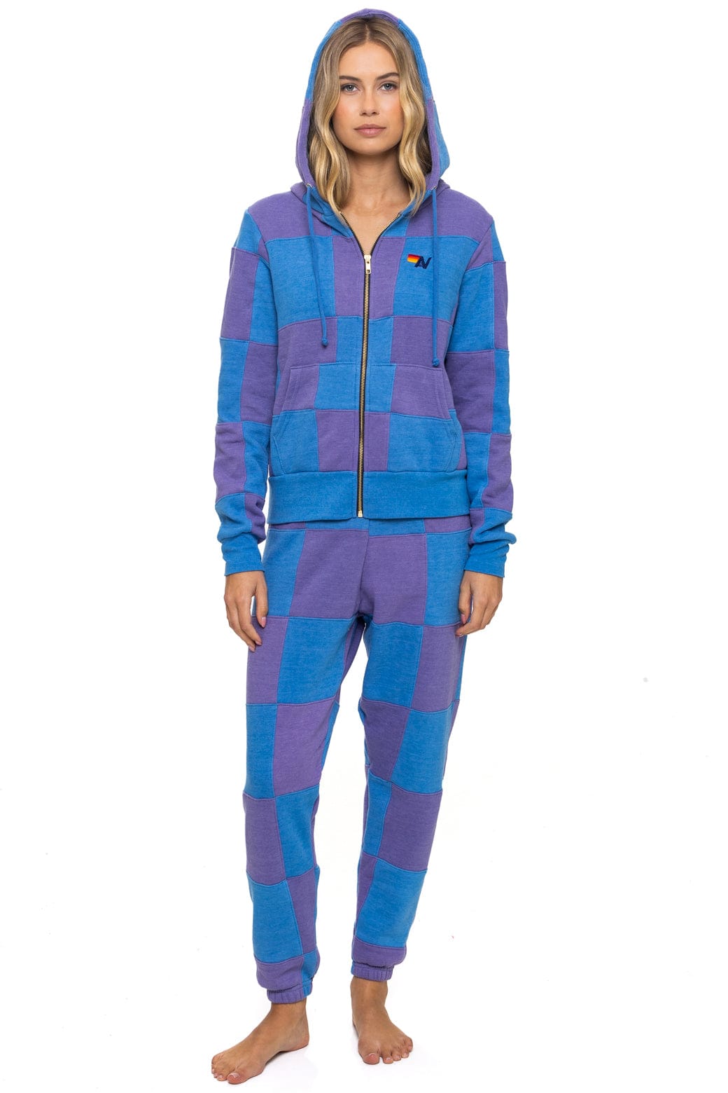 CHECK QUILT ZIP HOODIE - LAVENDER OCEAN