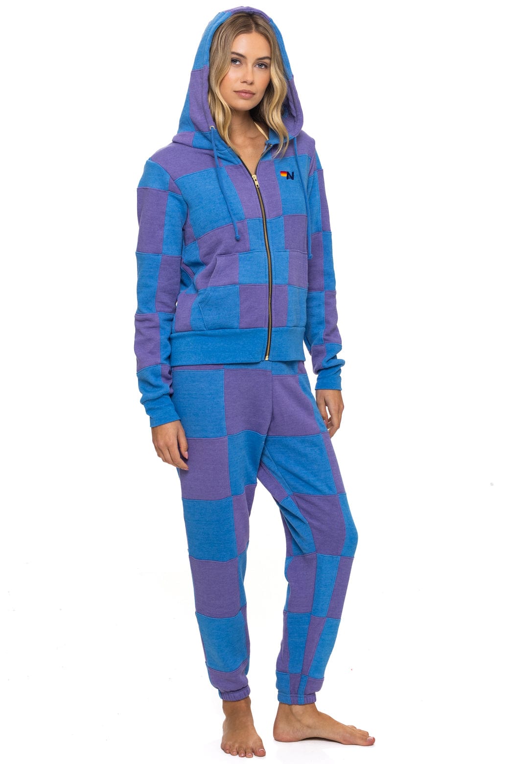 CHECK QUILT ZIP HOODIE - LAVENDER OCEAN