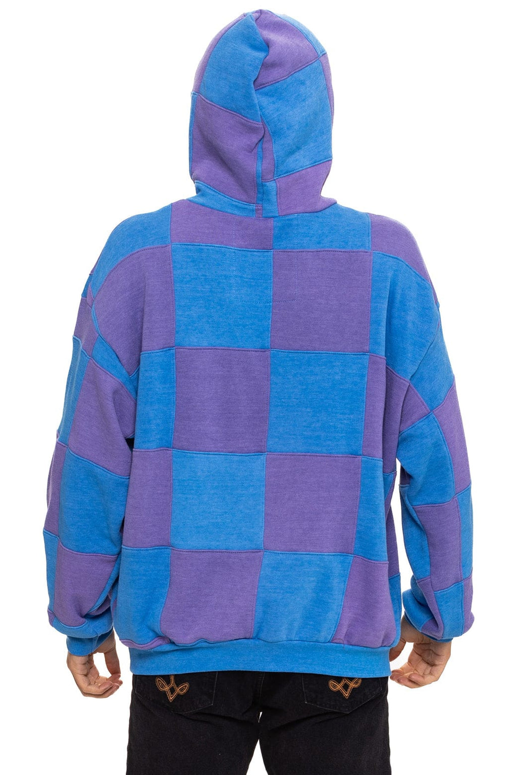 CHECK QUILT RELAXED PULLOVER HOODIE - LAVENDER OCEAN