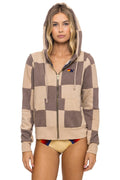 CHECK QUILT ZIP HOODIE - SAND TAUPE