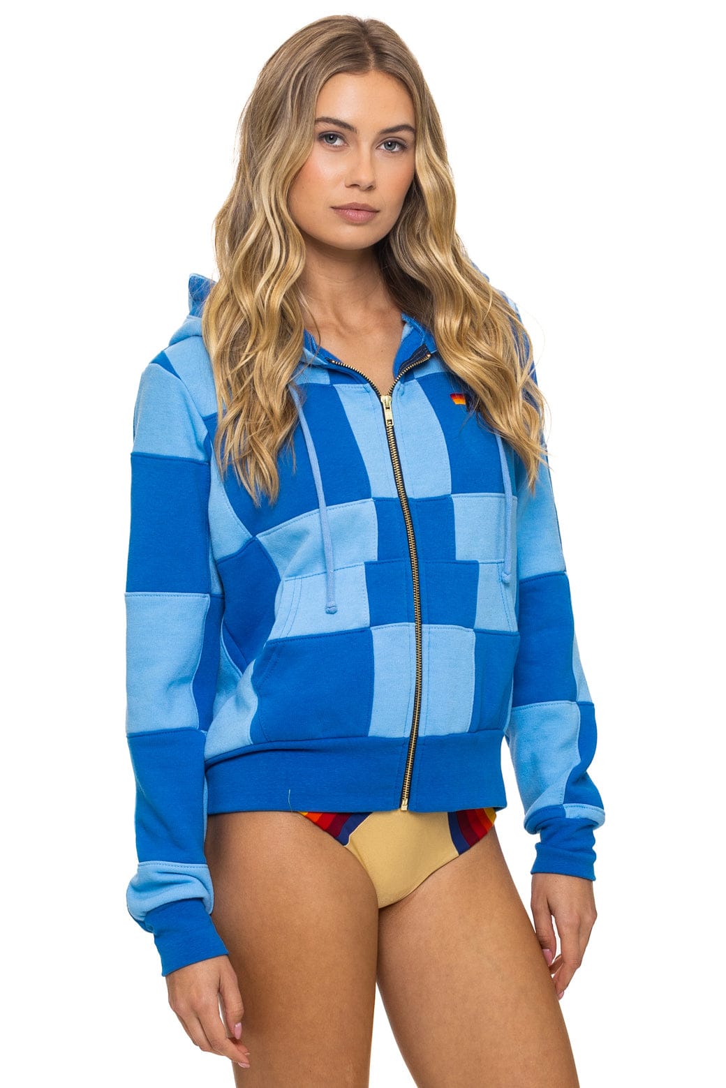 CHECK QUILT ZIP HOODIE - SKY ADVENTURE BLUE