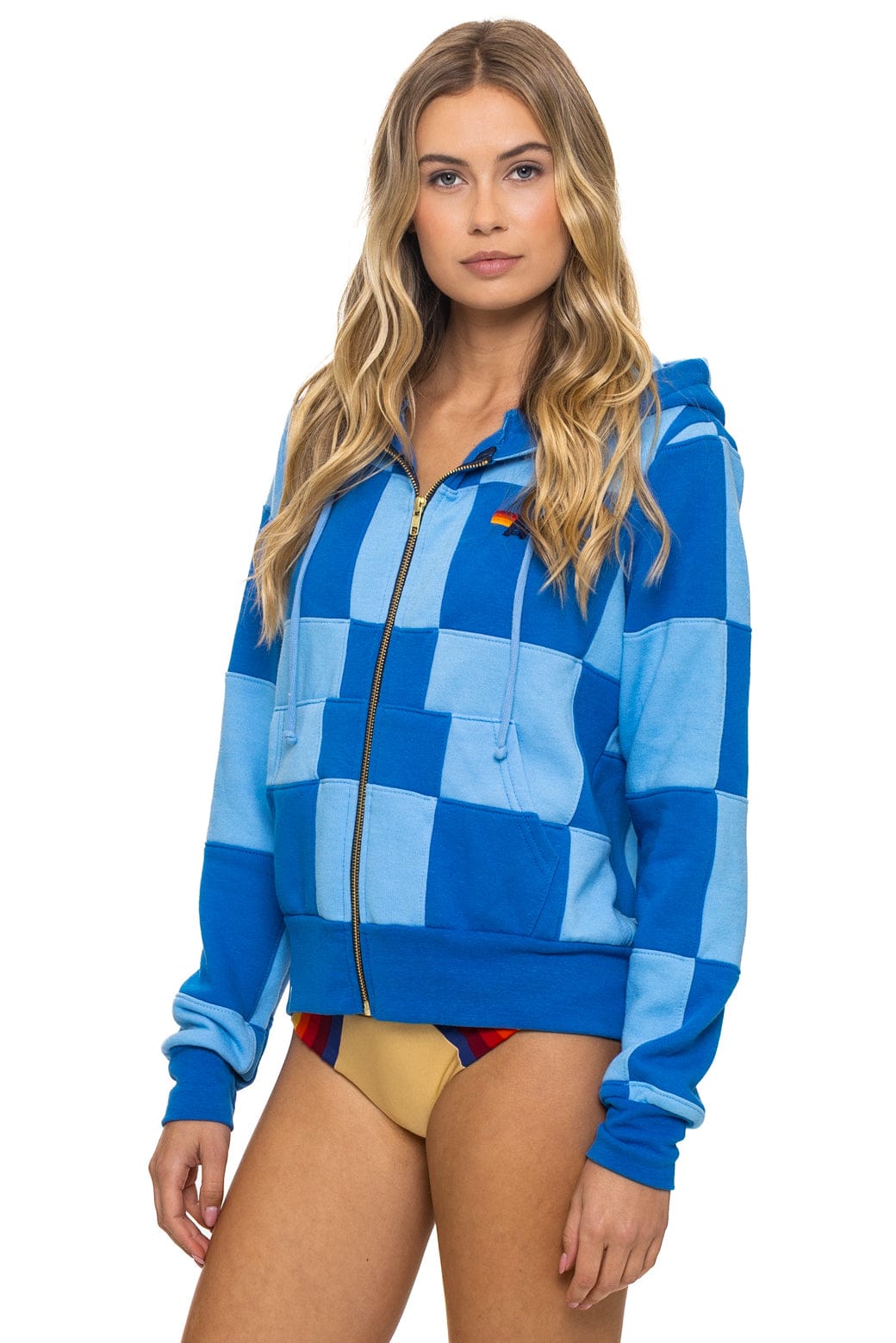 CHECK QUILT ZIP HOODIE - SKY ADVENTURE BLUE