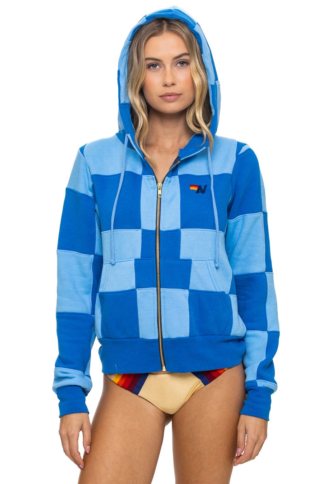 CHECK QUILT ZIP HOODIE - SKY ADVENTURE BLUE