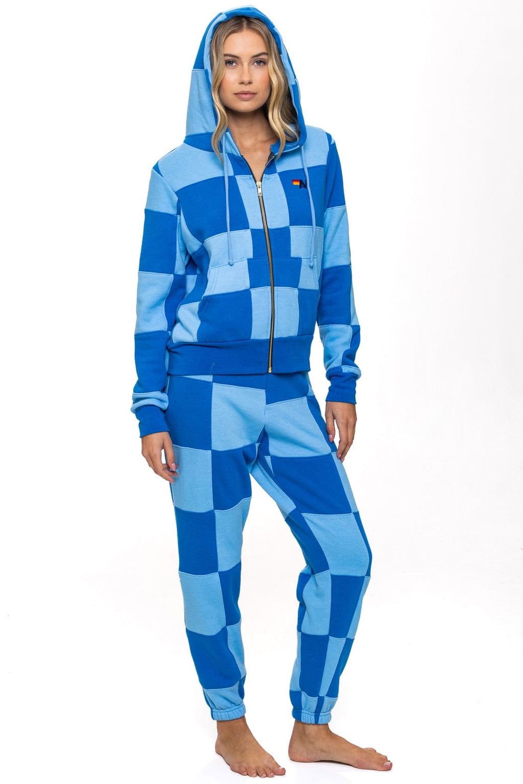 CHECK QUILT ZIP HOODIE - SKY ADVENTURE BLUE