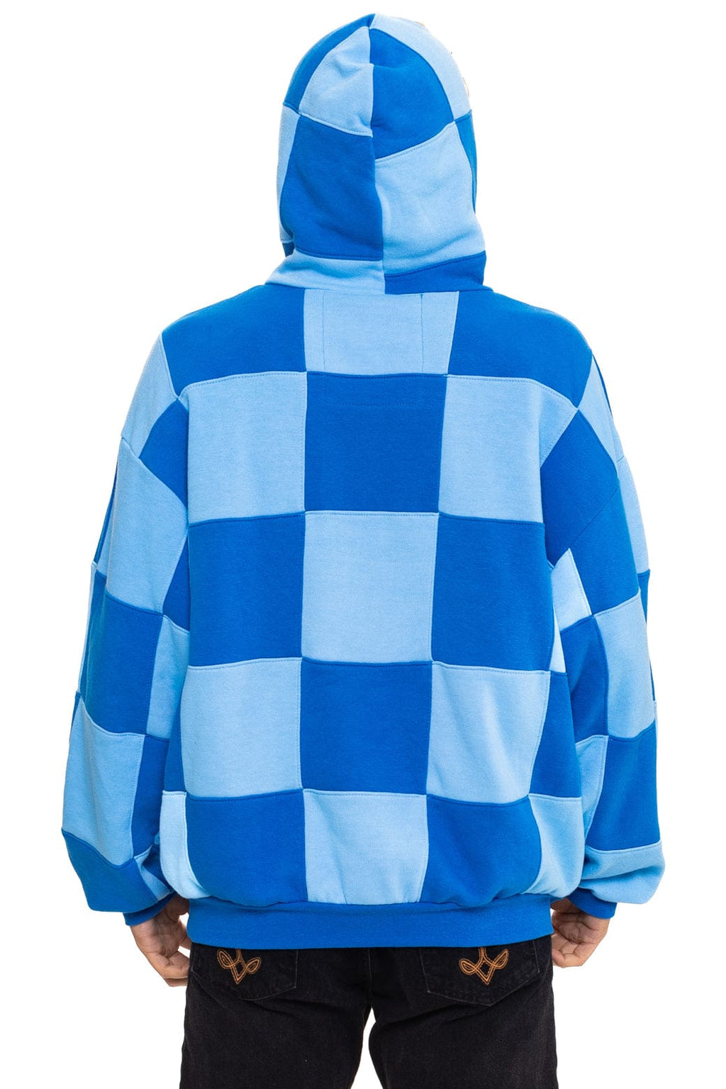 CHECK QUILT RELAXED PULLOVER HOODIE - SKY ADVENTURE BLUE