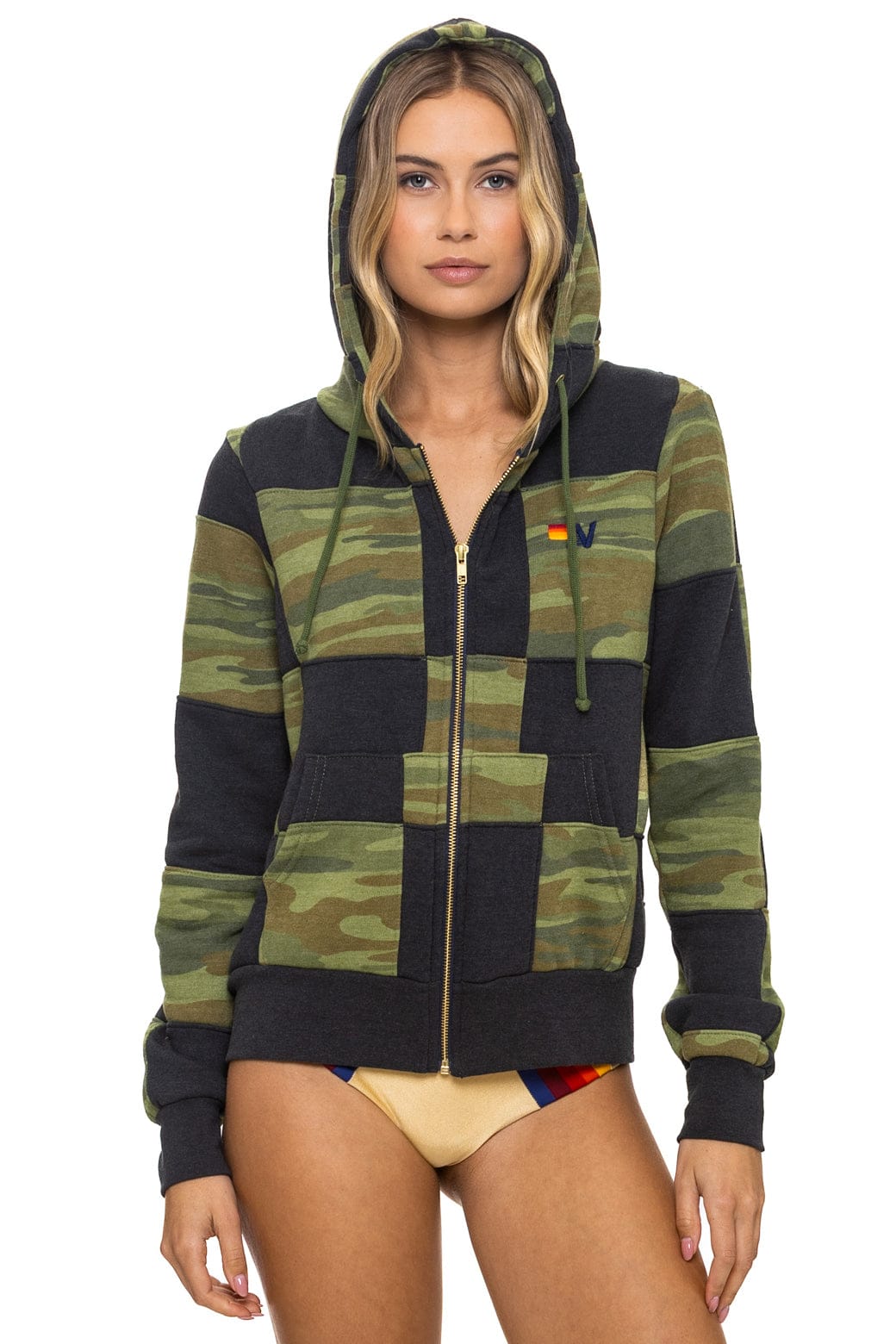 CHECK QUILT ZIP HOODIE - SMOKE CAMO