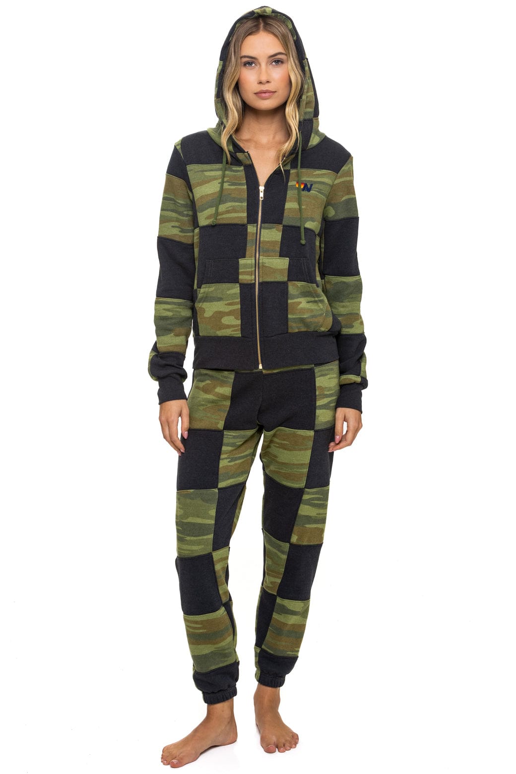 CHECK QUILT ZIP HOODIE - SMOKE CAMO