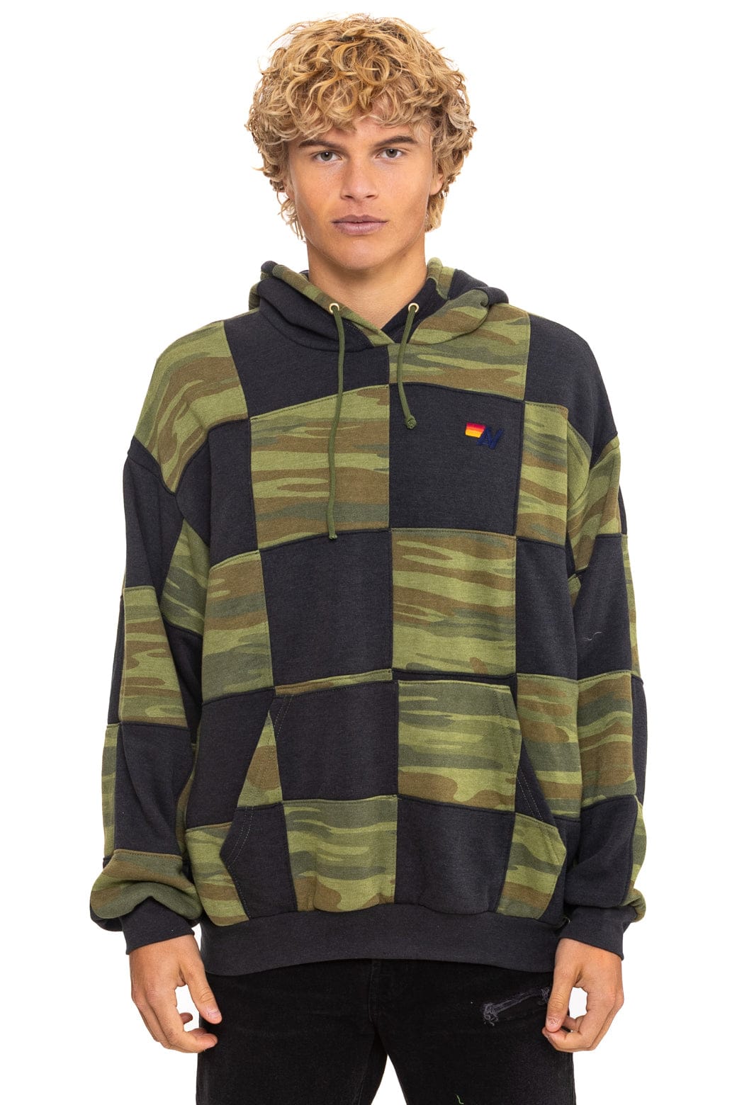 CHECK QUILT RELAXED PULLOVER HOODIE - SMOKE CAMO
