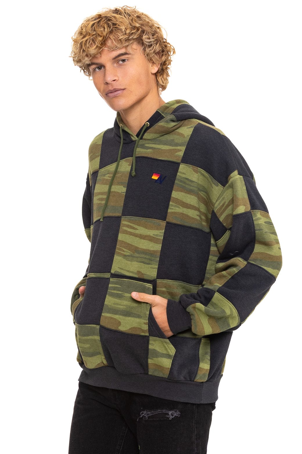 CHECK QUILT RELAXED PULLOVER HOODIE - SMOKE CAMO