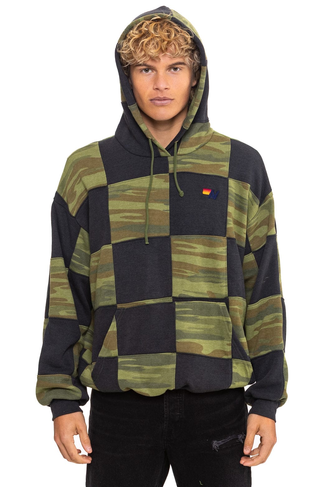 CHECK QUILT RELAXED PULLOVER HOODIE - SMOKE CAMO