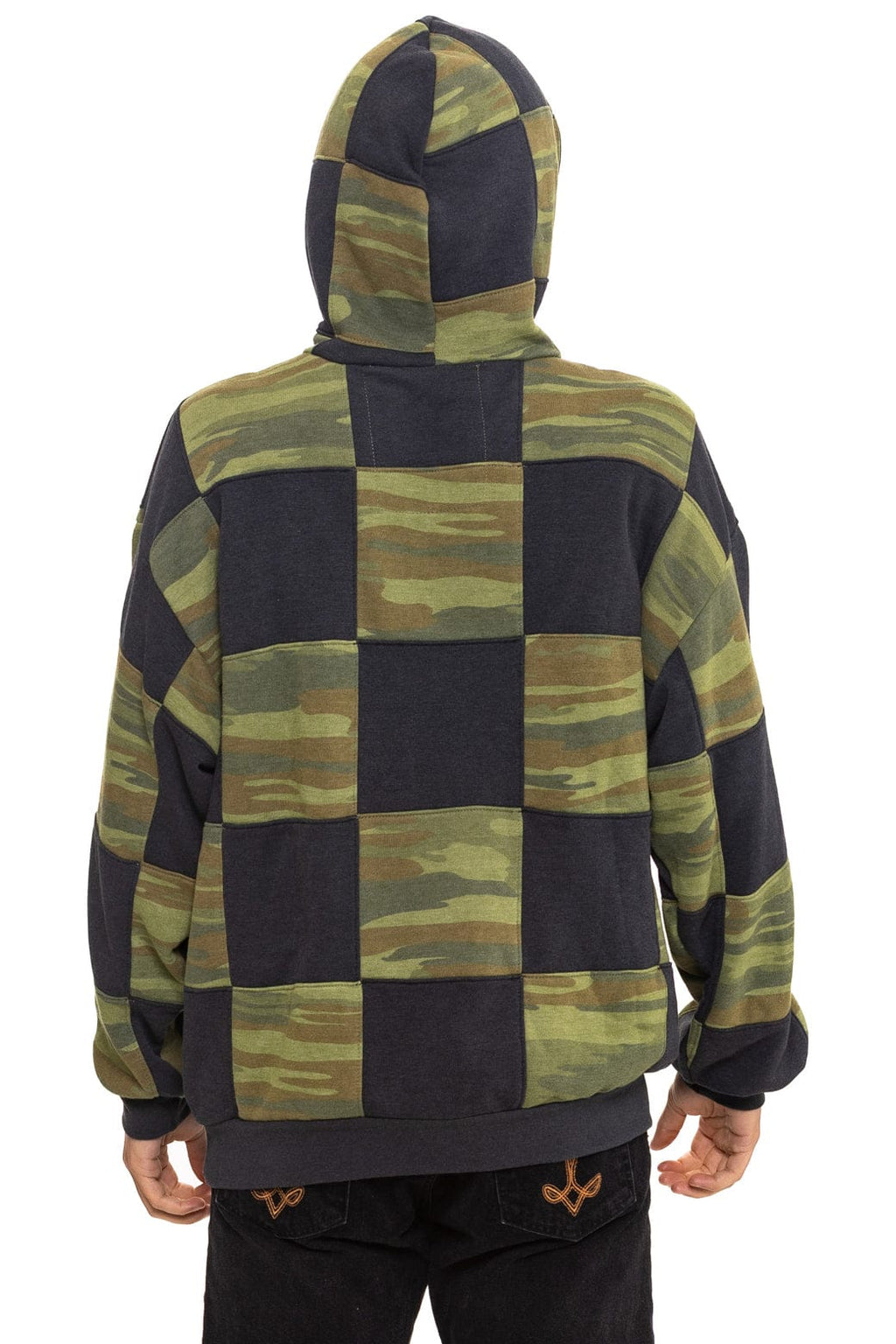 CHECK QUILT RELAXED PULLOVER HOODIE - SMOKE CAMO