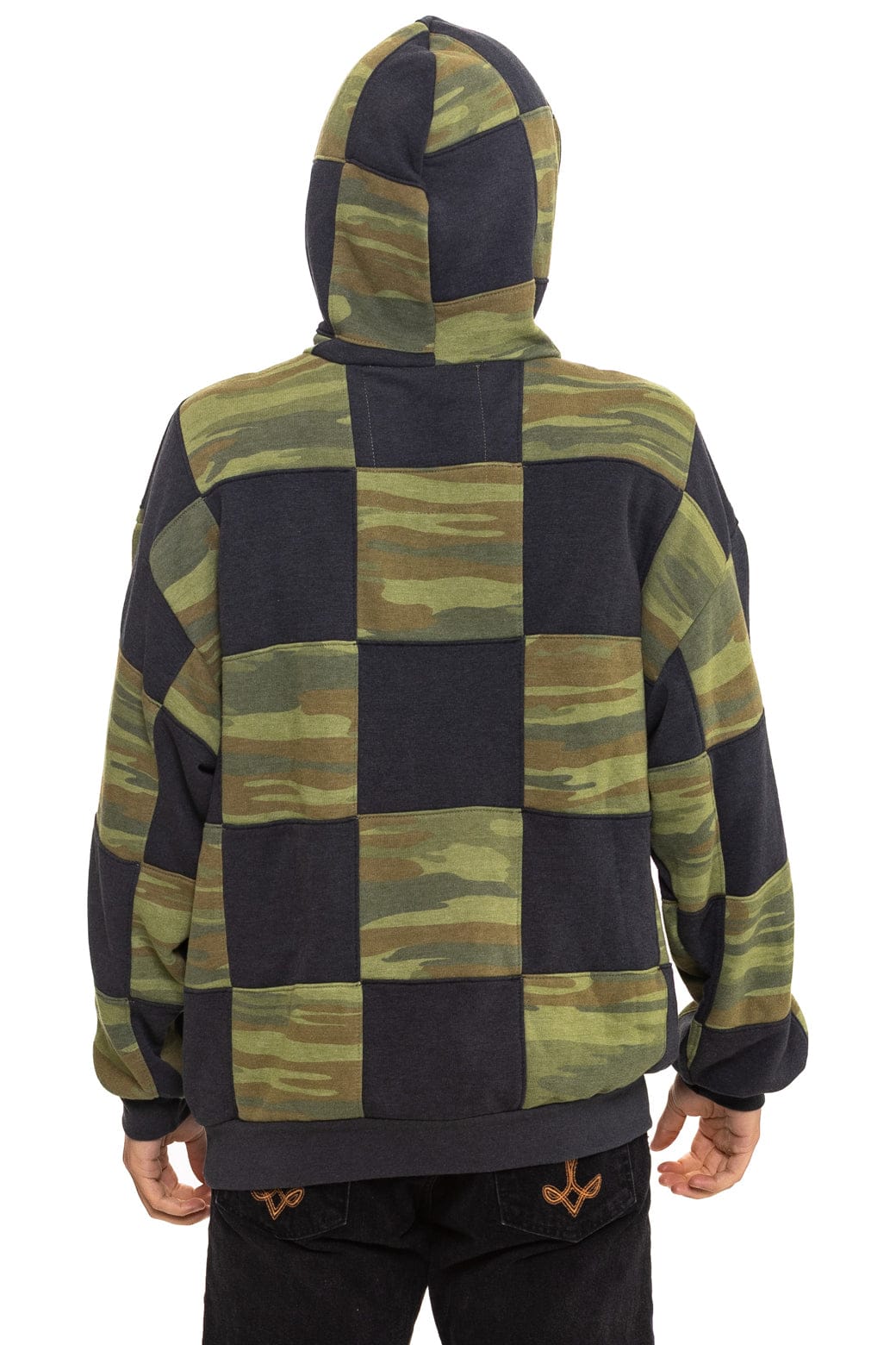 CHECK QUILT RELAXED PULLOVER HOODIE - SMOKE CAMO