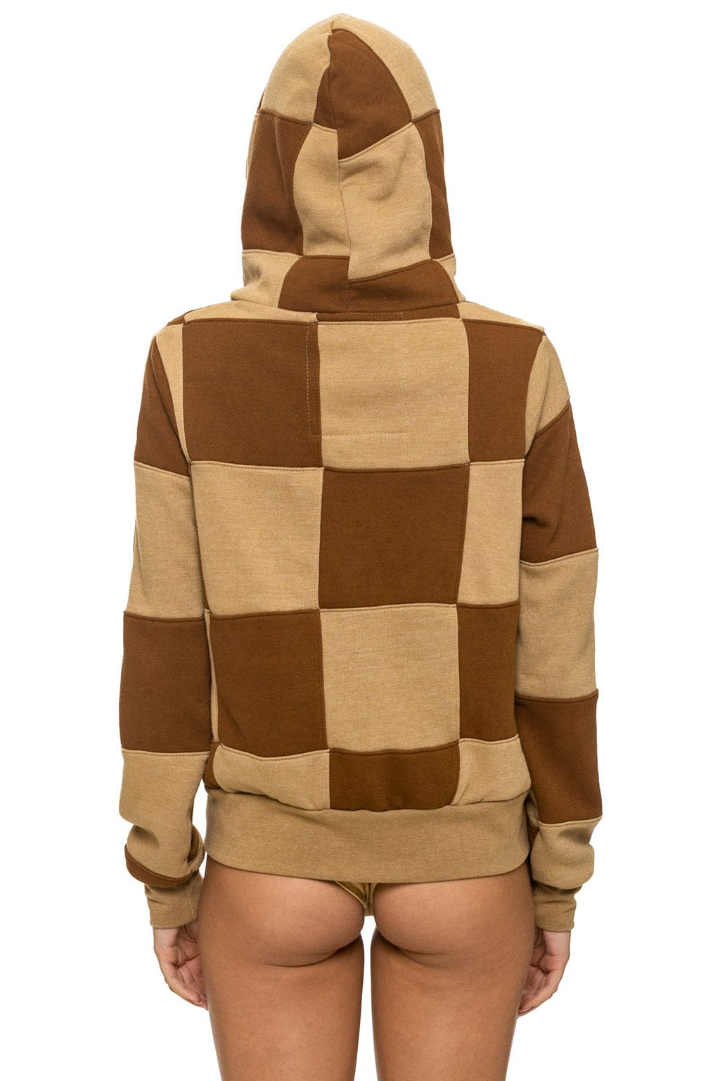 CHECK QUILT ZIP HOODIE - TAN CINNAMON