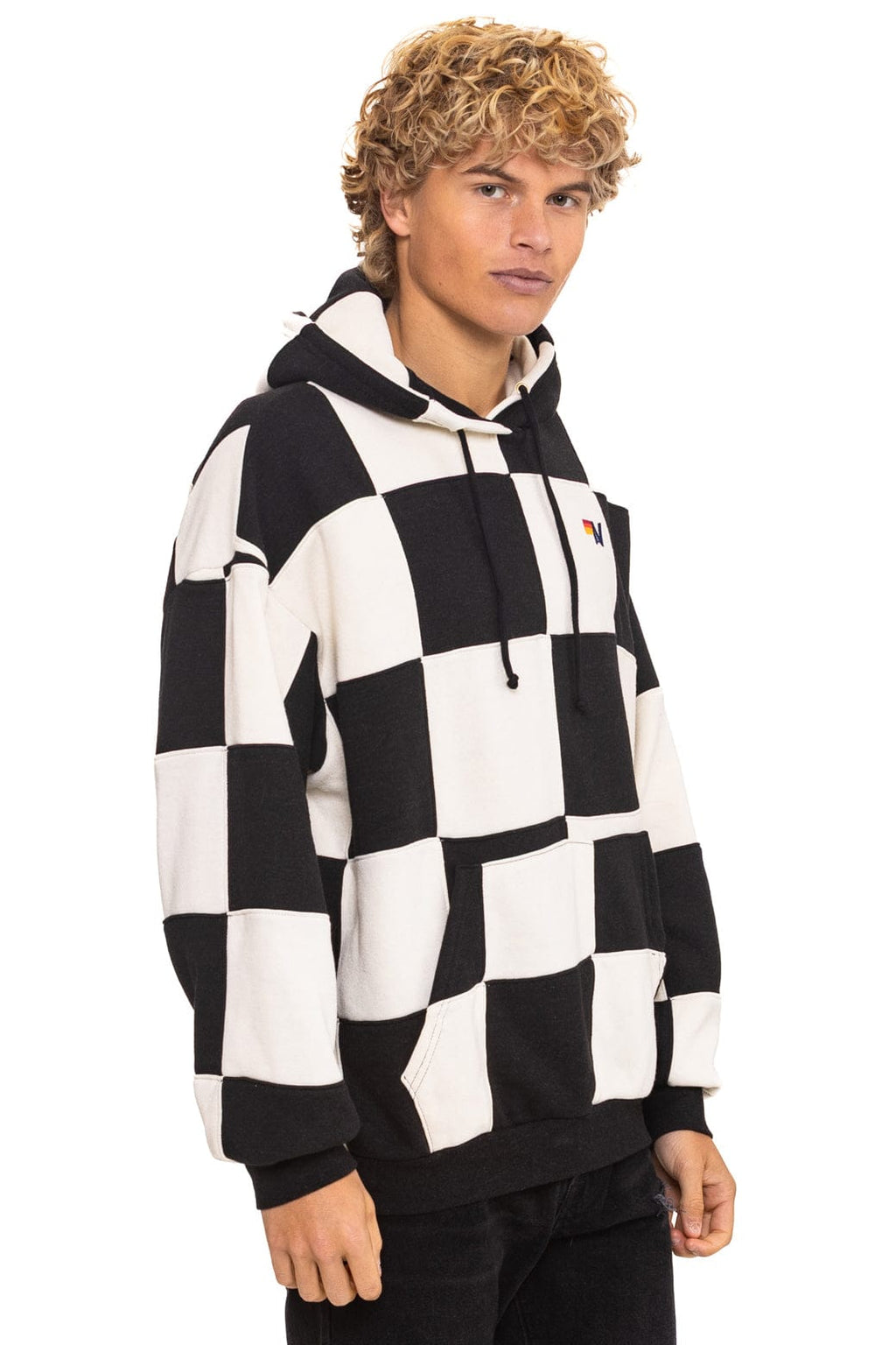 CHECK QUILT RELAXED PULLOVER HOODIE - VINTAGE WHITE BLACK