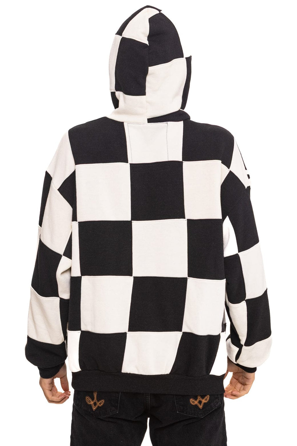 CHECK QUILT RELAXED PULLOVER HOODIE - VINTAGE WHITE BLACK
