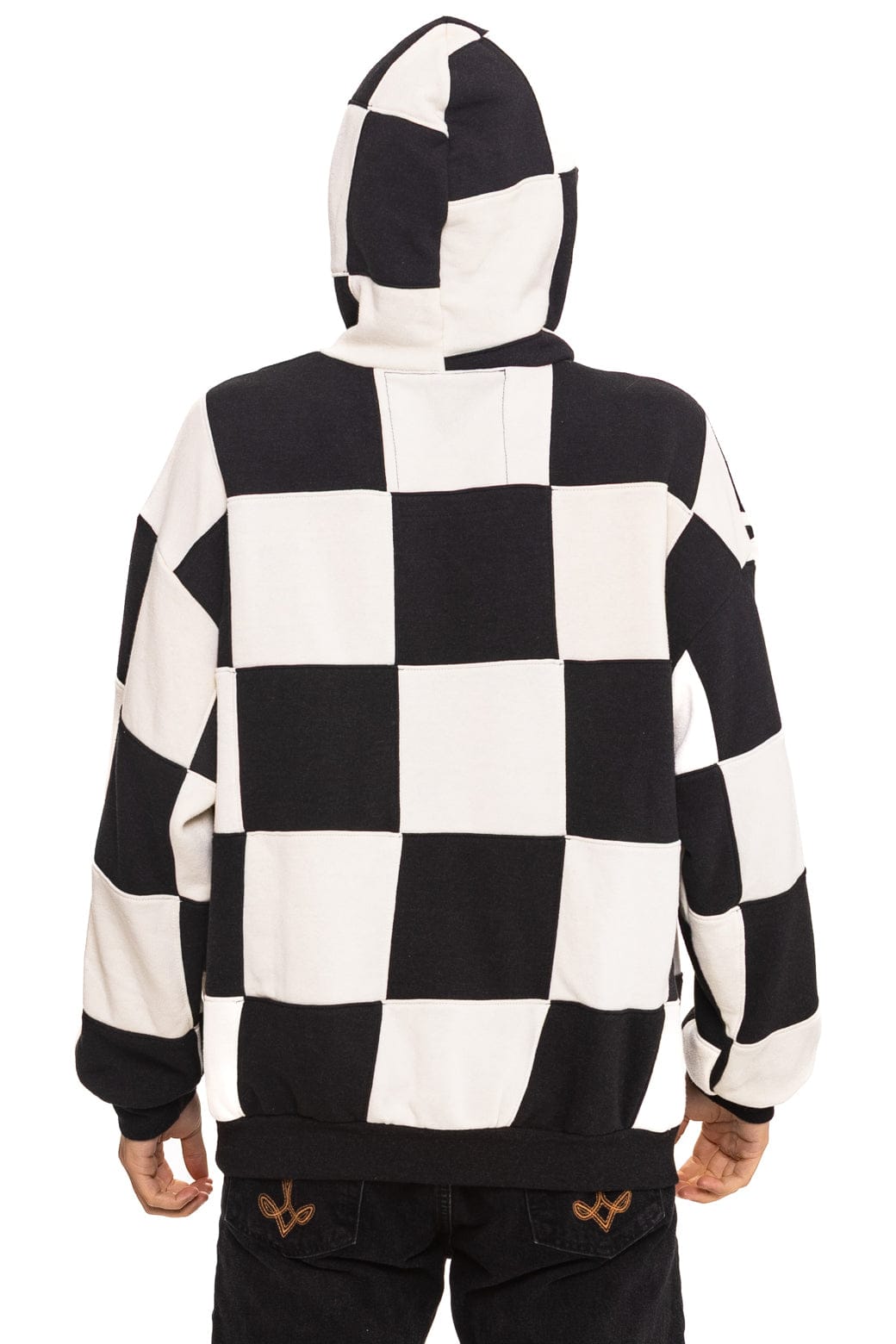 CHECK QUILT RELAXED PULLOVER HOODIE - VINTAGE WHITE BLACK