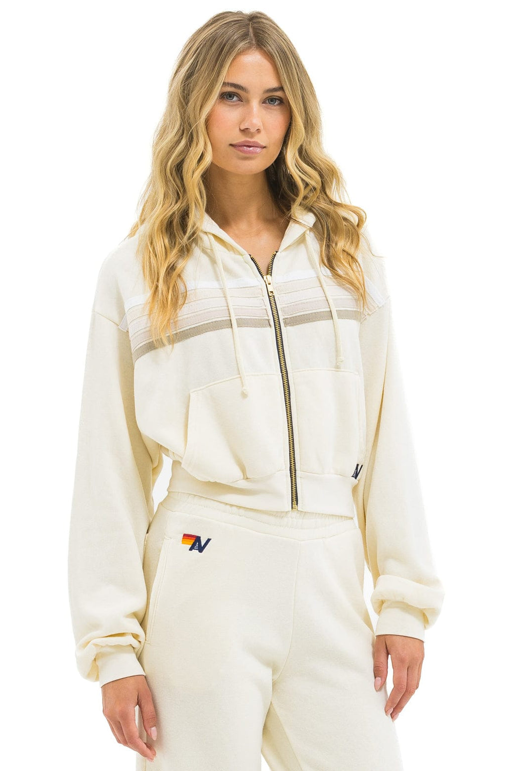 5 STRIPE CROPPED ZIP HOODIE RELAXED - VINTAGE WHITE WHITE GREY