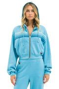5 STRIPE CROPPED ZIP HOODIE RELAXED - AQUA AQUA