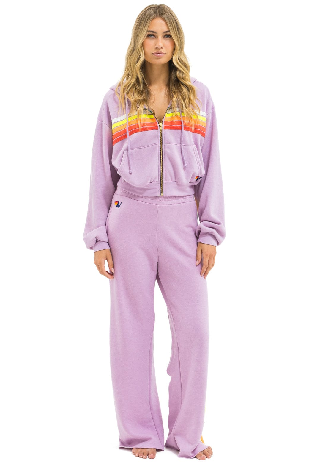 5 STRIPE WIDE LEG POCKET SWEATPANTS - MAUVE WHITE NEON