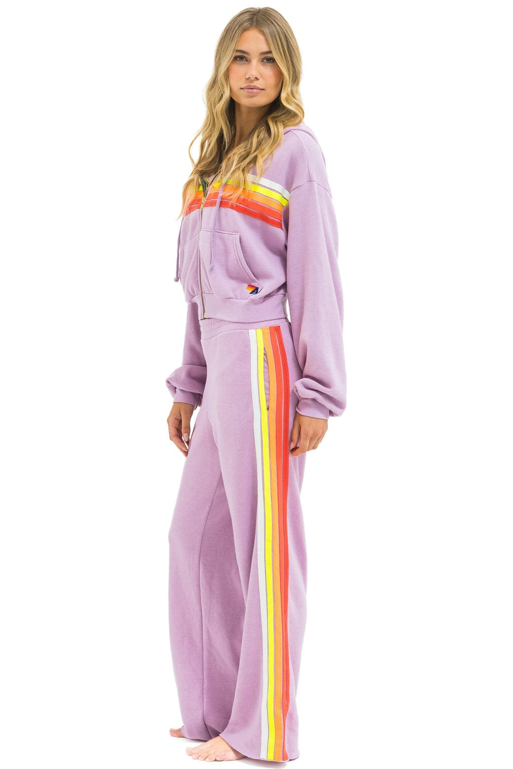 5 STRIPE WIDE LEG POCKET SWEATPANTS - MAUVE WHITE NEON